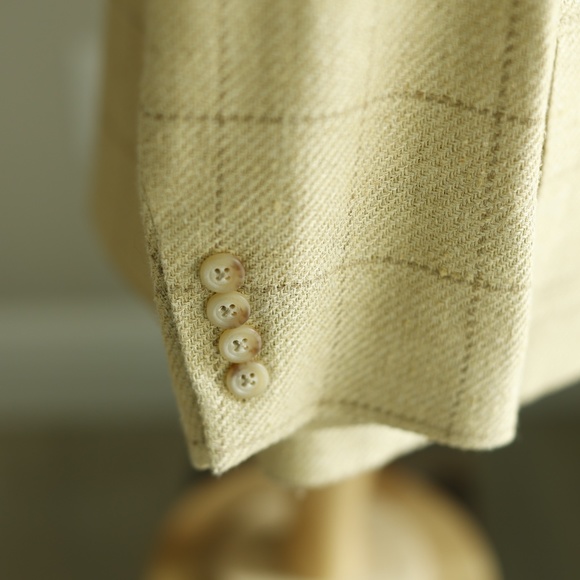 Boys Blazer Polo Ralph Lauren Linen Silk Blend Windowpane Beige Size 16 Like New - Picture 7 of 11